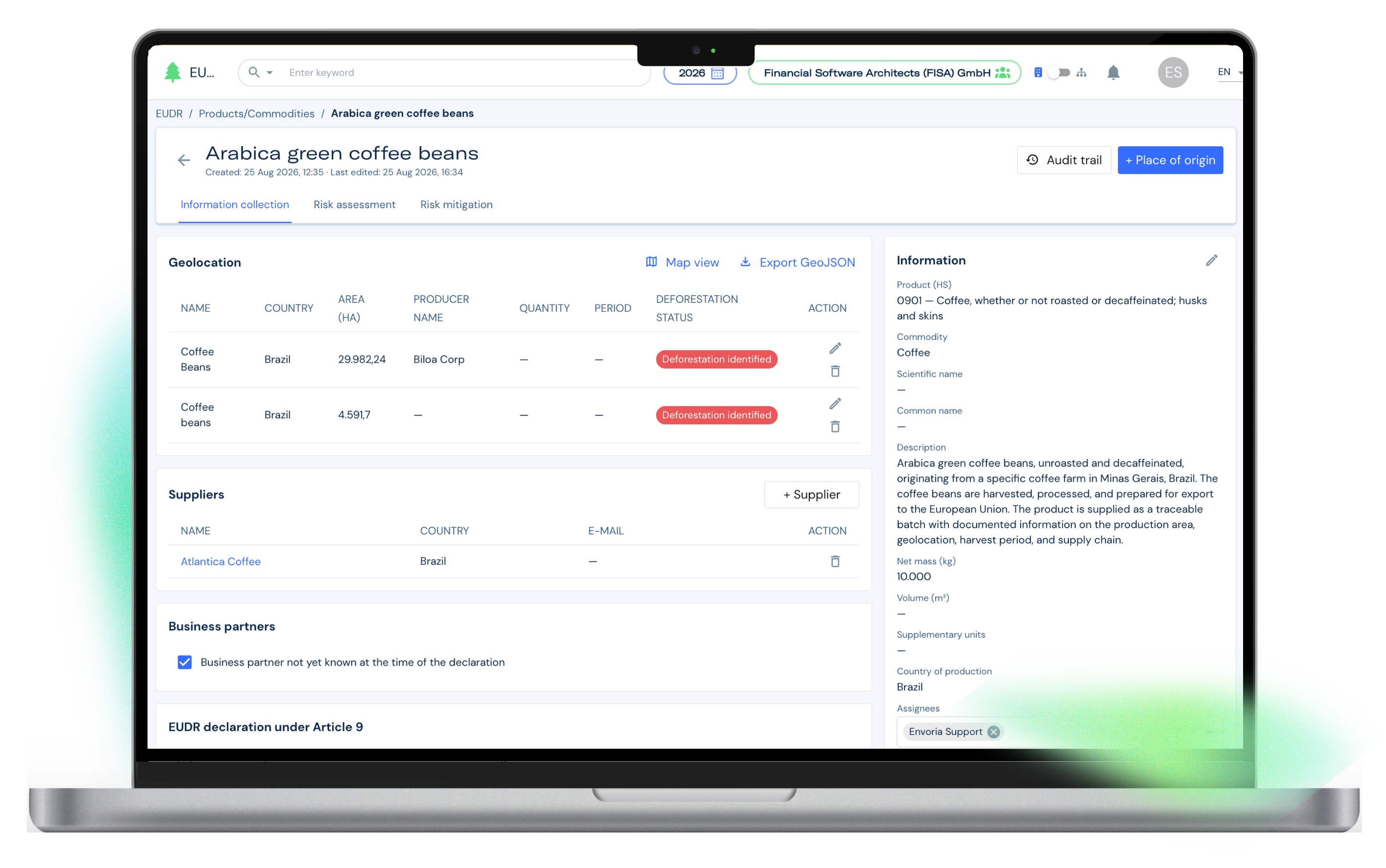 Envoria EUDR Software Product Example