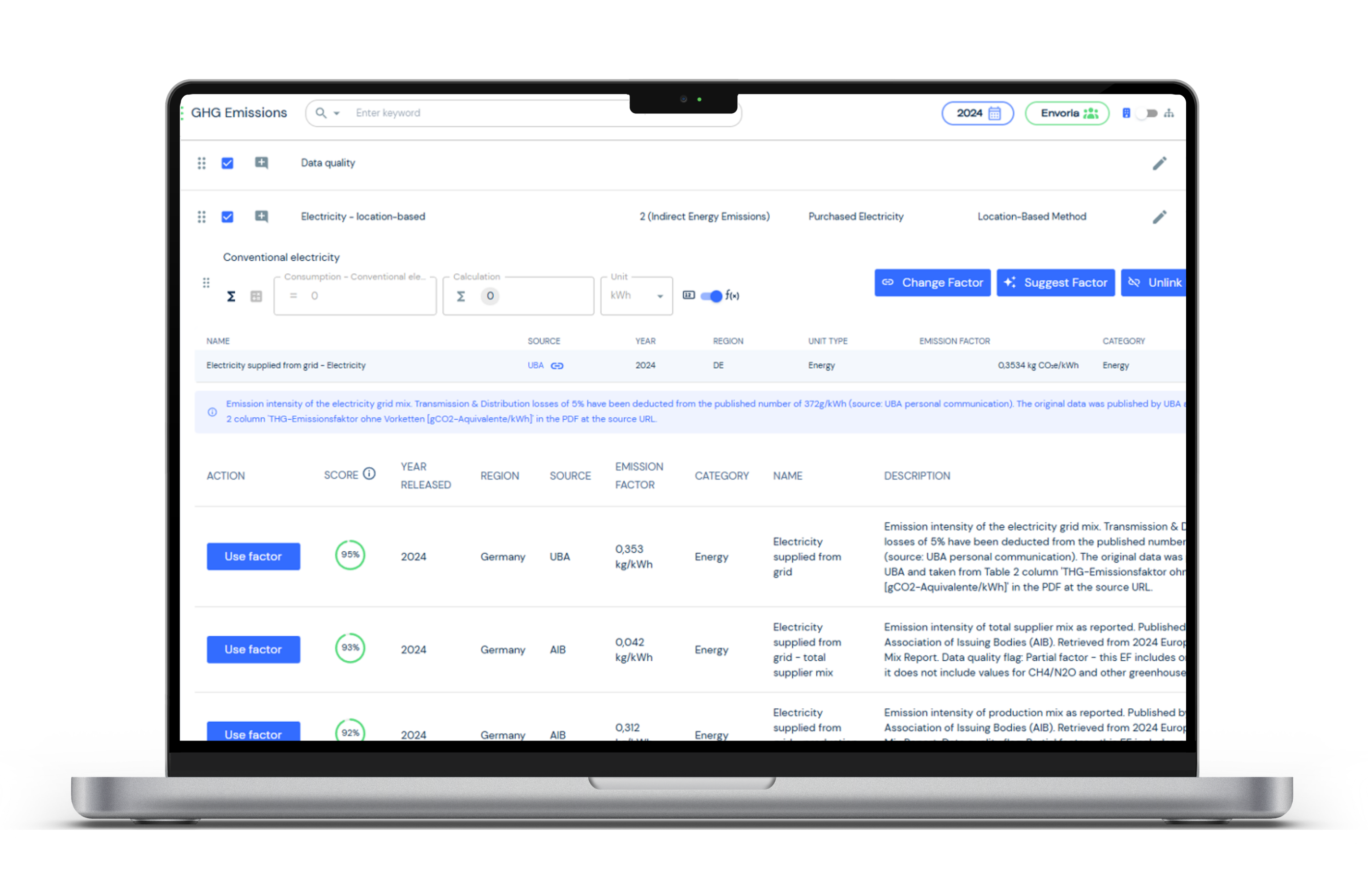 Envoria Emissions Management AI emission factors