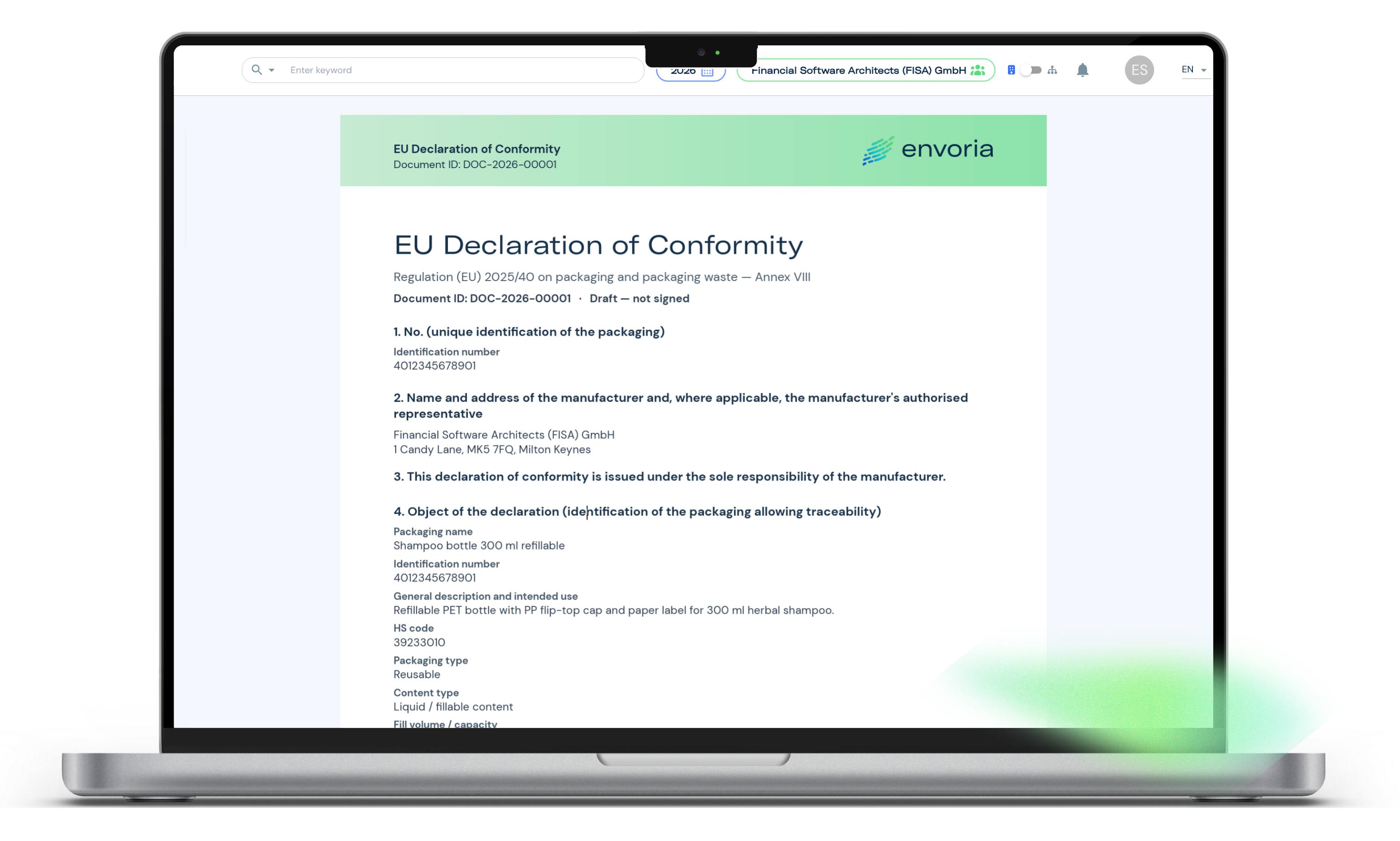 Envoria PPWR Software Conformity Declaration