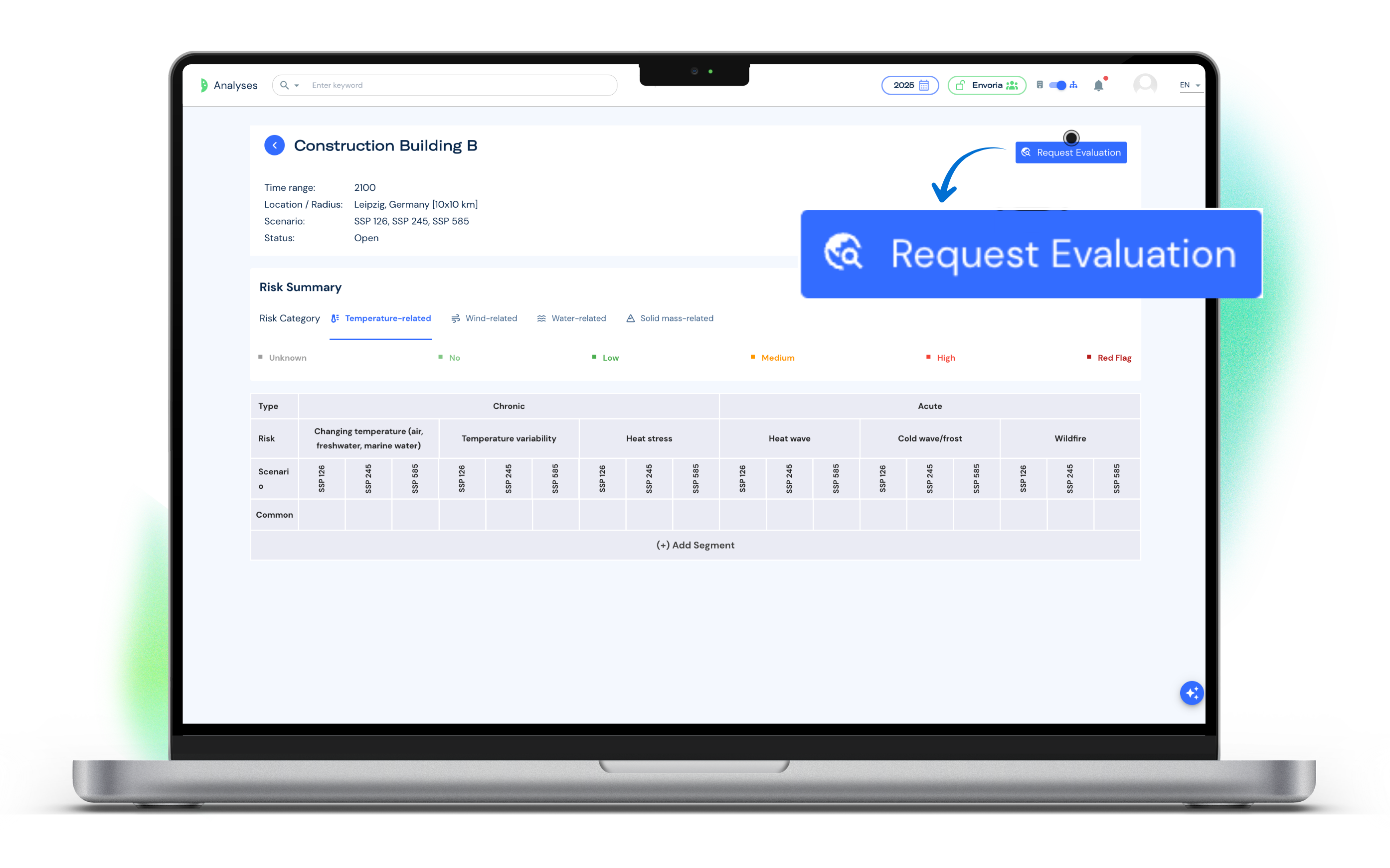 Envoria Software Climate Risk Assessment Start Analysis with one click