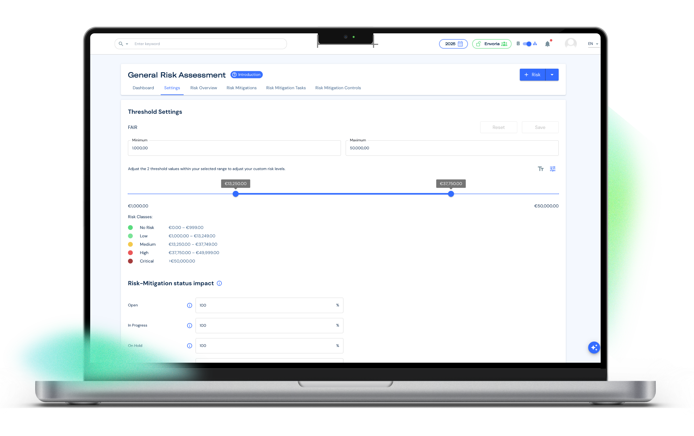 Envoria Software Risk Management Costs and Risk Settings